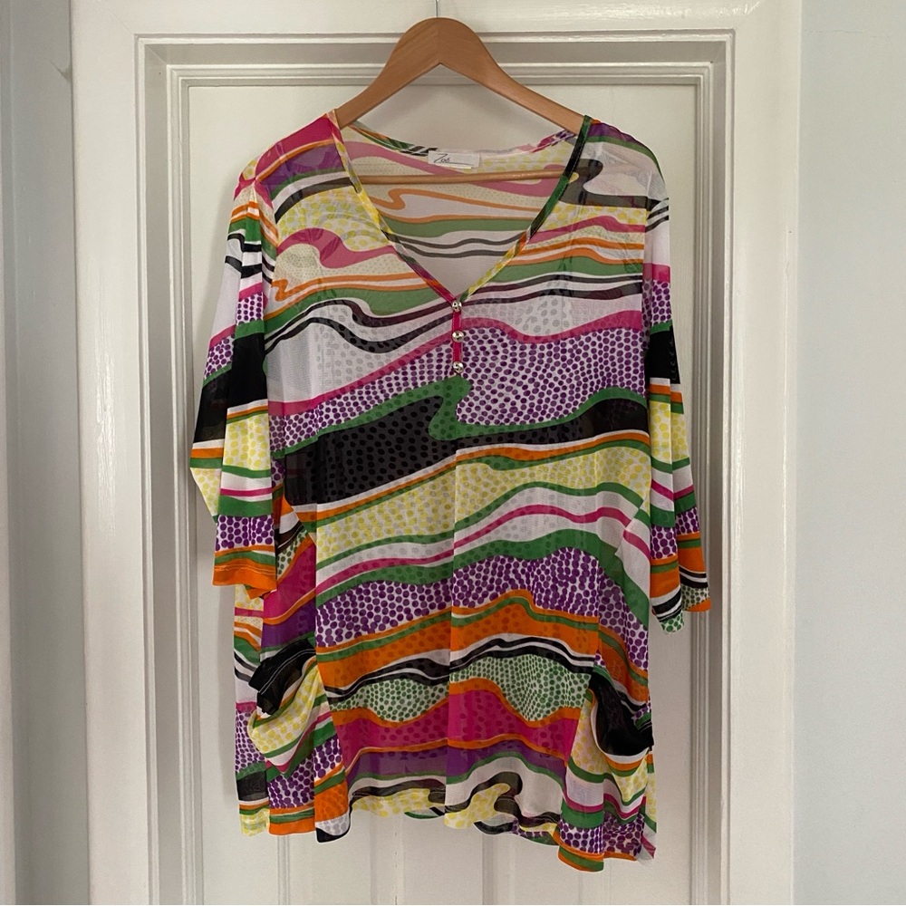 Vtg Zoé Kaftan MuuMuu Art To Wear Polka Dot Tunic Camisole Colorful Sz Large